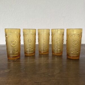 Vintage MCM Brockway American‎ Concord Mini Amber Glasses Tumblers Retro Barware